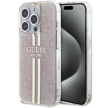 Guess dėklas iPhone 14 Pro Max telefonui IML 4G Gold Stripe, rožinis