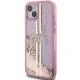 Guess dėklas iPhone 15 Plus / 14 Plus Liquid Glitter Gold Stripes, rožinis
