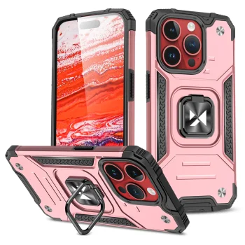 Wozinsky Ring Armor dėklas iPhone 15 Pro Max su žiedo laikikliu ir stovu, auksinis