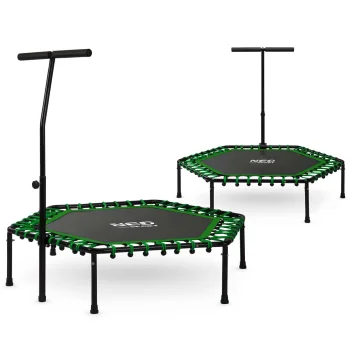 Neo-Sport 1103 šešiakampis fitneso batutas su rankena, 127 cm, žalias