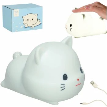 Silicone Kids Night Light, Sleeping Kitten, USB, White