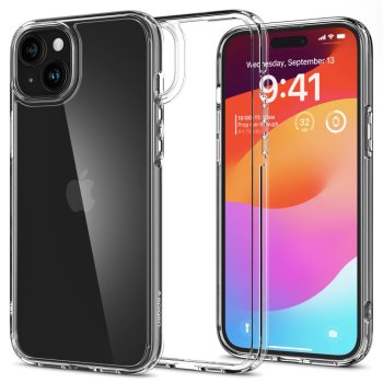 Spigen Ultra Hybrid dėklas, skirtas iPhone 15 Plus, skaidrus