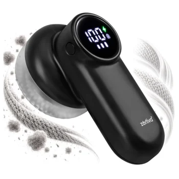 Belaidis pūkų rinkiklis Zortiva su LED ekranu, 6 ašmenimis ir USB-C, juodas