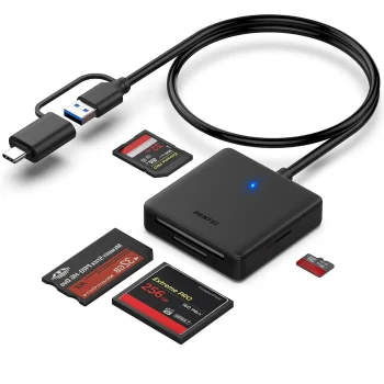 Benfei 4-in-1 USB-C / USB-A 3.0 atminties kortelių skaitytuvas, juodas