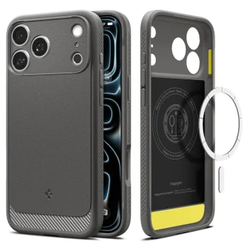 Spigen Rugged Armor Mag dėklas telefonui iPhone 18 Pro / 17 Pro su MagSafe, pilkas