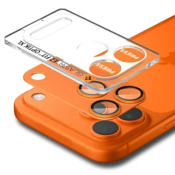 Spigen Optik Pro XL kameras apsauginis stiklas iPhone 17 Pro Max, oranžinis
