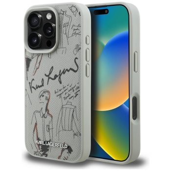 Karl Lagerfeld Grained Pattern & Logo MagSafe dėklas iPhone 16 Pro Max - Pilkas