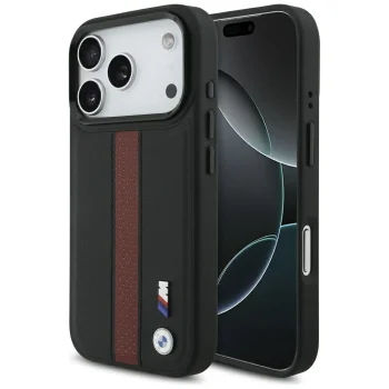 BMW M Perforated Stripe Logo MagSafe dėklas iPhone 17 Pro telefonui, raudonas
