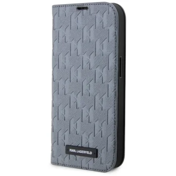 Karl Lagerfeld Saffiano Mono atverčiamasis dėklas iPhone 14, sidabrinis