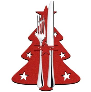 Christmas Tree Cutlery Holders, 6 pcs, Red