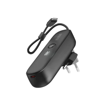Išorinė baterija SBS Hybrid 5000mAh PD 20W su integruotu laidu, juoda