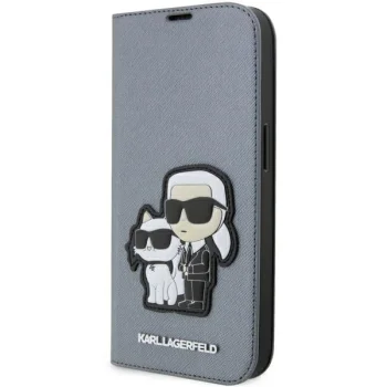 Karl Lagerfeld dėklas-piniginė iPhone 14 Pro Max telefonui, sidabrinis