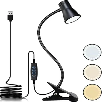 LED Clip-On Desk Lamp, 5W, USB Powered, Black