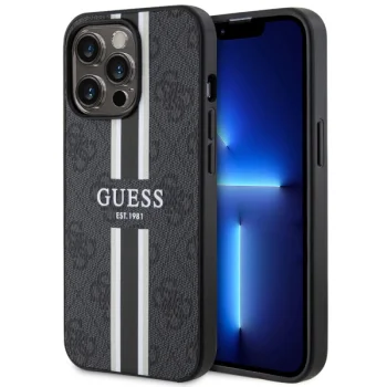 Guess dėklas iPhone 13 / 13 Pro 4G Printed Stripes MagSafe, juodas