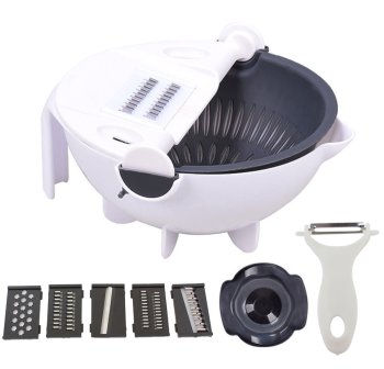 Multifunctional Vegetable Slicer with Bowl and Strainer AG693, White/Black
