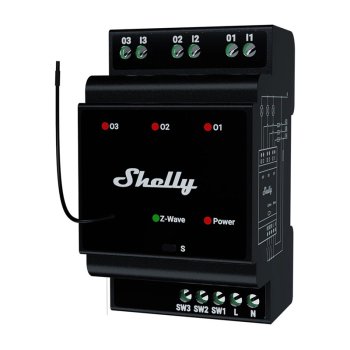Z-Wave DIN bėgelio relė Shelly Wave Pro 3, 3 kanalų, 48A