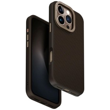 Uniq Keva Max Magclick dėklas su stovu iPhone 16 Pro telefonui, rudas