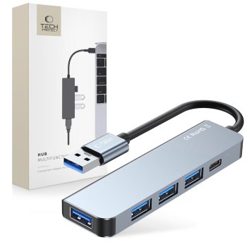 Tech-Protect V0 5-in-1 USB-A Hub (USB 3.0 / 3x USB 2.0 / USB-C) - Gray
