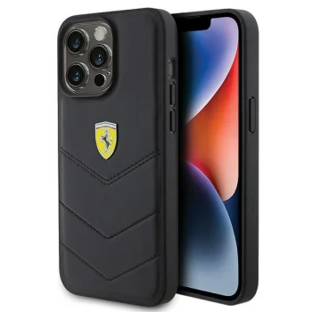 Ferrari Quilted Metal Logo dėklas iPhone 15 Pro Max, juodas