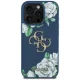Guess Grained Roses Big 4G Logo dėklas iPhone 16 Pro telefonui, mėlynas