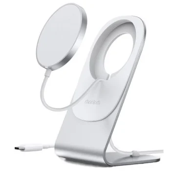 CHOETECH magnetinis belaidis įkroviklis su stovu, 15W, baltas / sidabrinis