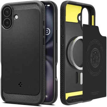 Spigen Rugged Armor MagSafe dėklas telefonui iPhone 16, juodas