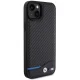 BMW dėklas iPhone 15 Plus telefonui Leather Carbon, juodas