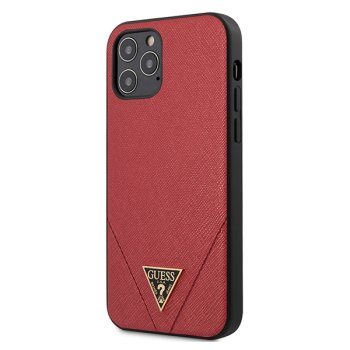 Guess iPhone 12 Pro Max dėklas Saffiano Triangle Logo, raudonas