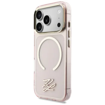 Karl Lagerfeld IML KL Script Logo MagSafe dėklas iPhone 17 Pro Max, rožinis