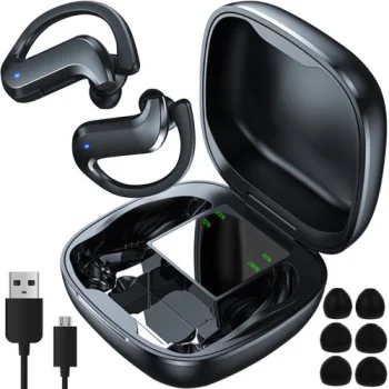 Wireless Bluetooth 5.0 earbuds with 400 mAh charging case power bank, black