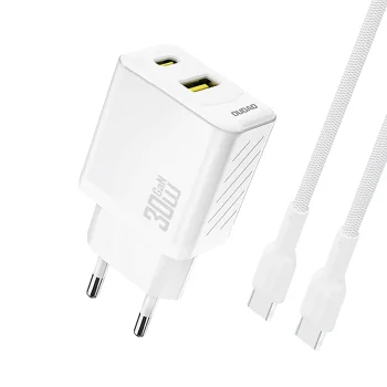 Dudao A27TCEU PD 30W GaN USB-A USB-C tinklo įkroviklis su USB-C laidu, baltas
