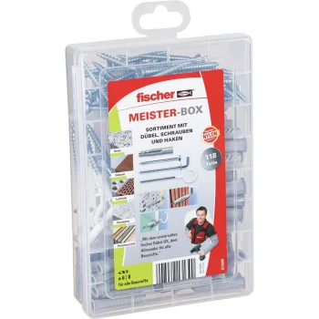 Kaiščių ir sraigtų rinkinys Fischer Meister-Box UX su kabliukais, 75 vnt.