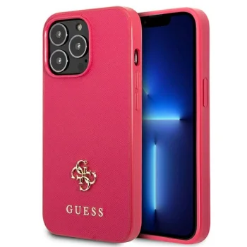 Guess Saffiano 4G Small Metal Logo dėklas iPhone 13 / 13 Pro, rožinis