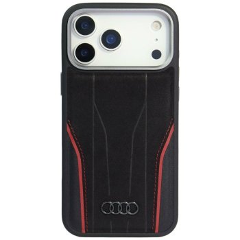 Audi R8 Genuine Leather MagSafe dėklas, skirtas iPhone 17 Pro, juodas/raudonas