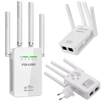 WiFi signalo stiprintuvas, kartotuvas 300 Mbps, 4 antenos, baltas