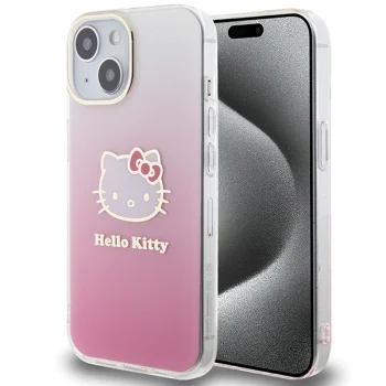 Hello Kitty iPhone 15 dėklas IML Gradient Electrop Kitty Head, rožinis