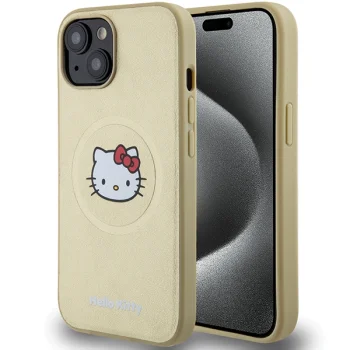 Hello Kitty iPhone 14 Case Leather Kitty Head MagSafe, Gold