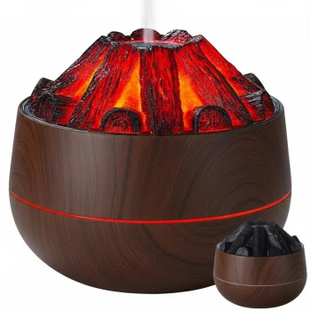 Ultragarsinis oro drėkintuvas su LED laužo efektu, USB, 300 ml, tamsiai rudas