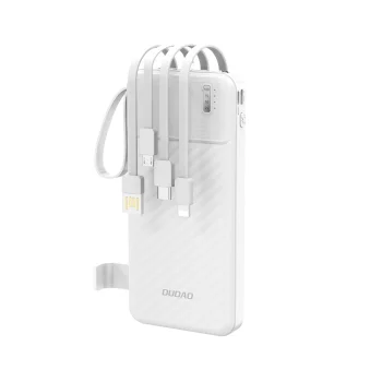 Dudao K11 išorinė baterija 10000 mAh su integruotais laidais, balta