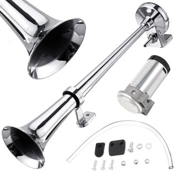 Pneumatinis garso signalas su kompresoriumi, 12V, 150dB, chromas