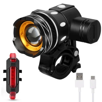 Dviračio žibintų komplektas CREE T6 LED priekinis ir galinis