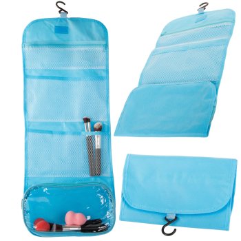 Foldable Travel Toiletry Bag with Hanging Hook, Blue