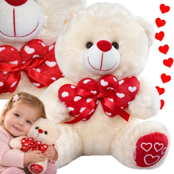 Plush Teddy Bear with Heart Soft Cuddly Toy Gift 30cm, Cream