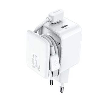 Joyroom JR-TCL05 GaN tinklo įkroviklis 45W su laido organizatoriumi, baltas