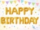 Folinių balionų girlianda Happy Birthday gimtadienio užrašas, 13 vnt., auksinė