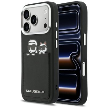Karl Lagerfeld Karl & Choupette dėklas su kišene iPhone 17 Pro Max, juodas