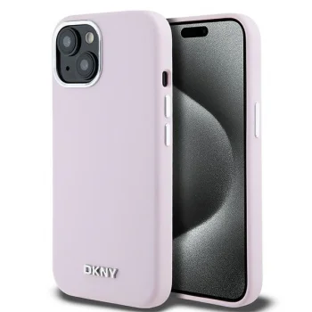 DKNY dėklas iPhone 15 Plus / 14 Plus Liquid Silicone MagSafe, rožinis