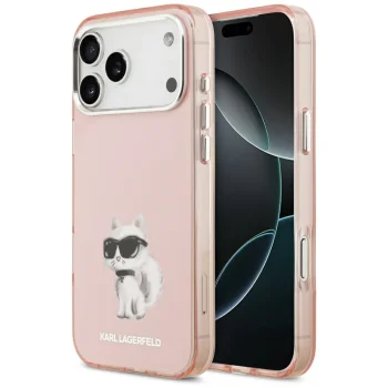 Karl Lagerfeld IML Aquarelle Choupette MagSafe dėklas iPhone 17 Pro, rožinis