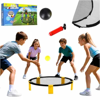 Roundnet žaidimo rinkinys su apvaliu tinklu ir 2 kamuoliais, 90 cm, juodas/geltonas