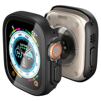 Apsauginis dėklas su grūdintu stiklu Spigen Thin Fit 360, Apple Watch Ultra (49mm), juodas